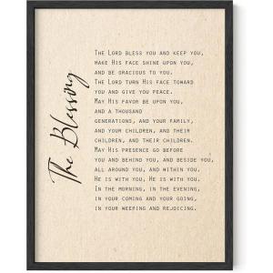 imageHAUS AND HUES Bible Verse Wall Art  Christian Motivational Posters The Lords Prayer Wall Decor Bible Verse Wall Art Bible Quotes Frameable Our Father Prayer Wall Decor Beige Frame 12x16The Blessing