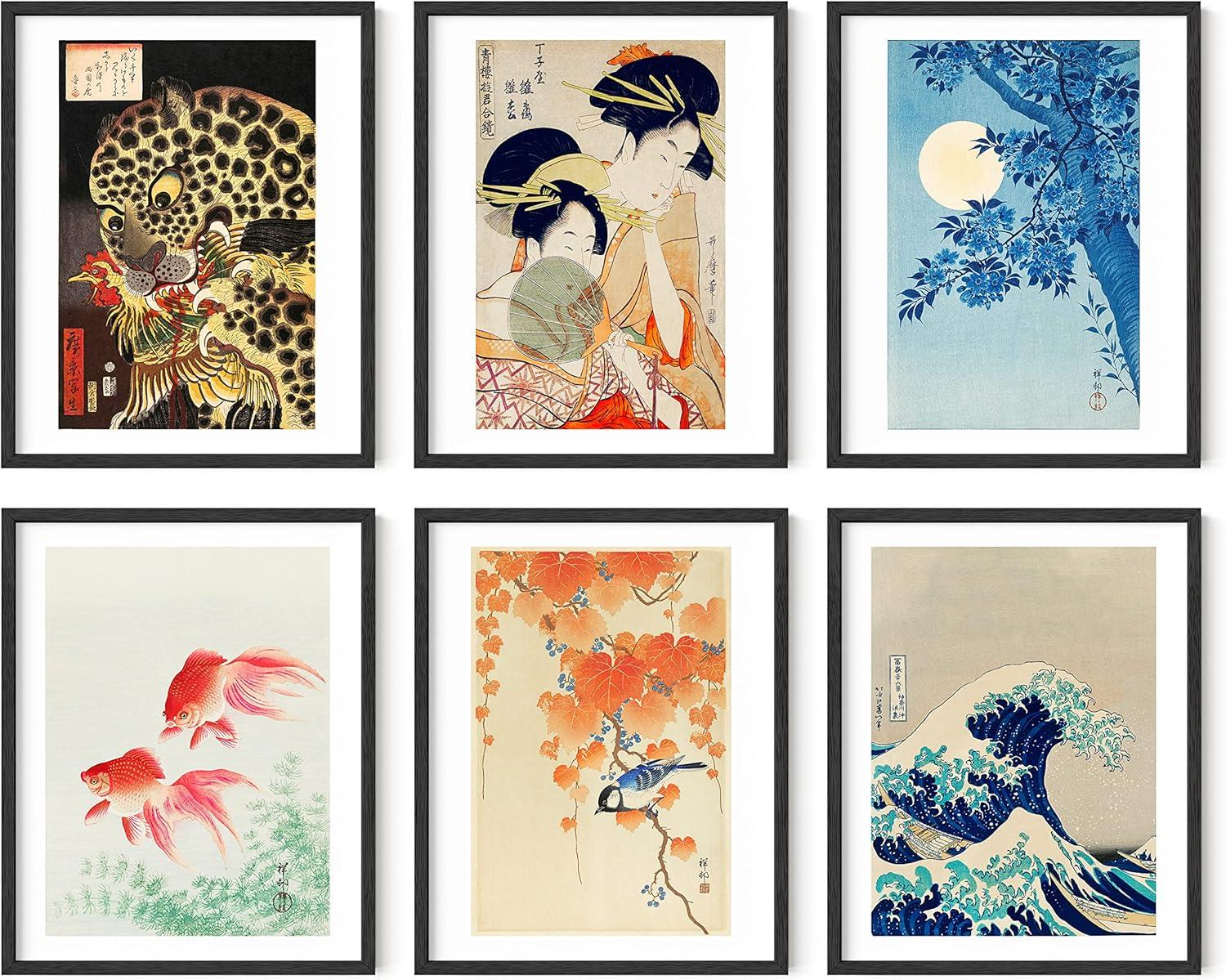 imageHAUS AND HUES Floral ampamp Plant Posters  Set of 6 Botanical Prints Flower ampamp Plant Wall Art Botanical Decor Beige Frame 8x10Vintage Japanese Set