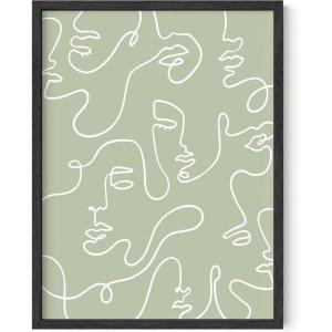 imageHAUS AND HUES Art Poster  Female Figure Line Art 12x16 Unframed Minimalist Wall Decor Green Face Line Modern Abstract Wall Art for Living Room ampamp BedroomGreen Face Line