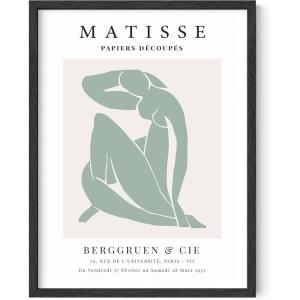 imageHAUS AND HUES Art Poster  Female Figure Line Art 12x16 Unframed Minimalist Wall Decor Green Face Line Modern Abstract Wall Art for Living Room ampamp BedroomGreen Matisse Cutout