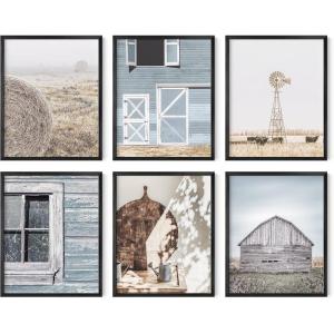 imageHAUS AND HUES Barn Wall Art  Rustic Farmhouse Decor Western Country Wall Art Blue Barn Prints Framed Vintage Landscape for Living Room ampamp Bedroom Beige Frame 8x10Cooltoned Farmhouse