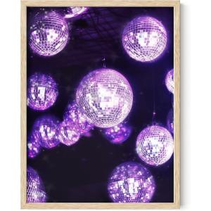 imageHAUS AND HUES Purple Pictures Wall Decor  Girls Wall Art for Bedroom Aesthetic Neon Posters Purple Wall Decor for Bedroom Black Framed 16x20Disco Balls