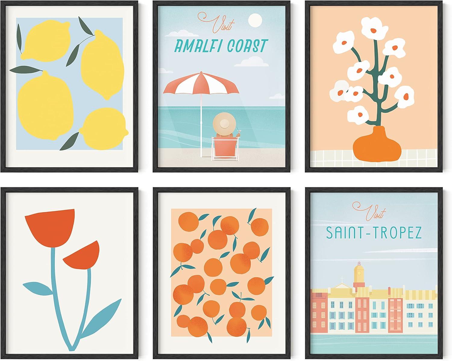 imageHAUS AND HUES Colorful Travel Wall Art  Set of 6 Framed Posters Trendy Preppy Room Decor Aesthetic Travel Prints Around the World Wall Decor Black Frame 11x14Travel Gallery