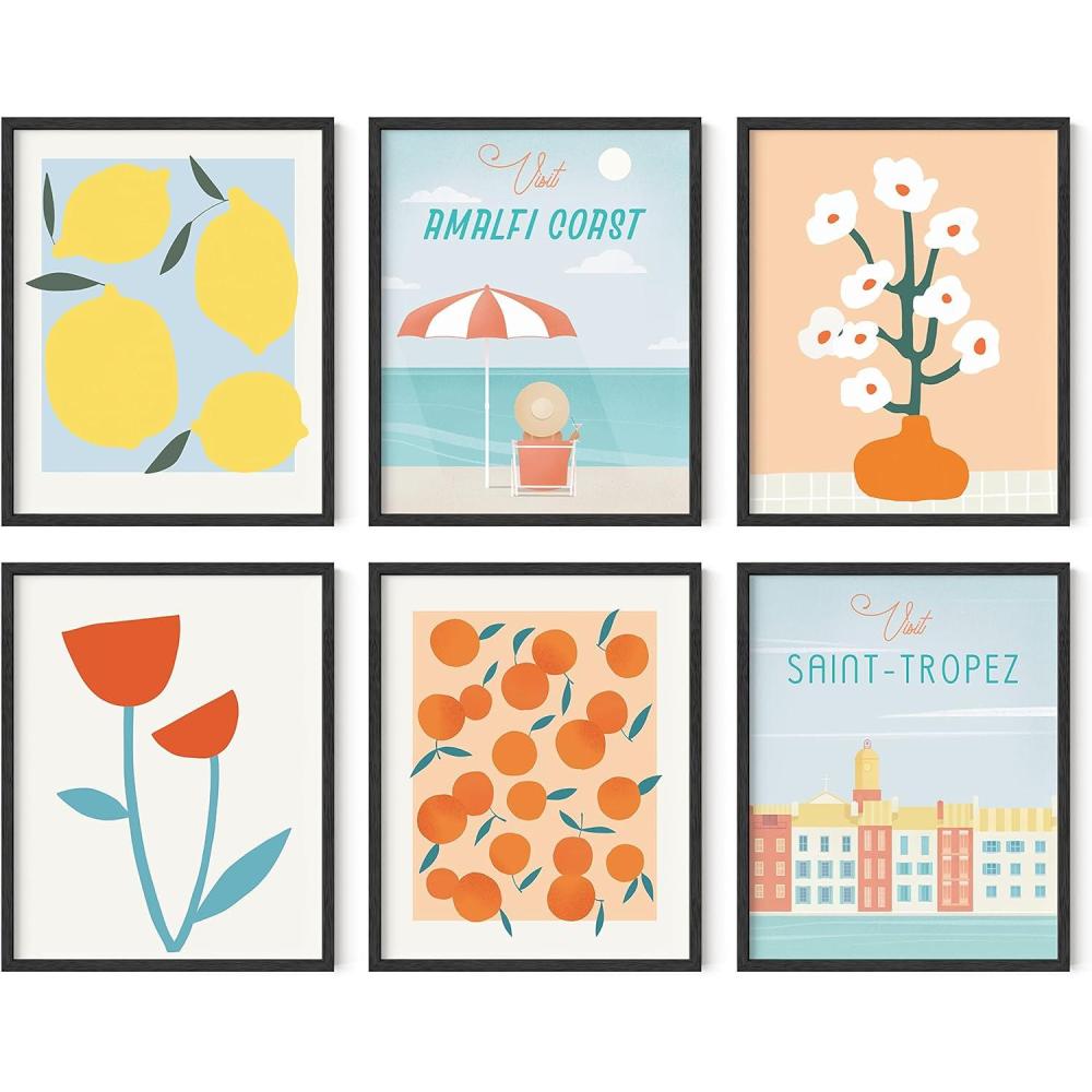 imageHAUS AND HUES Colorful Travel Wall Art  Set of 6 Framed Posters Trendy Preppy Room Decor Aesthetic Travel Prints Around the World Wall Decor Black Frame 11x14Travel Gallery