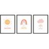 imageHAUS AND HUES Nursery Posters and Rainbow Wall Decor  Set of 3 Rainbow Wall Art for Kids Wall Art for Nursery Girl Kids Poster Hello Sunshine Classroom Decorations Beige Frame 11x14Black Framed