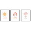 imageHAUS AND HUES Nursery Posters and Rainbow Wall Decor  Set of 3 Rainbow Wall Art for Kids Wall Art for Nursery Girl Kids Poster Hello Sunshine Classroom Decorations Beige Frame 11x14Black Framed