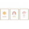 imageHAUS AND HUES Nursery Posters and Rainbow Wall Decor  Set of 3 Rainbow Wall Art for Kids Wall Art for Nursery Girl Kids Poster Hello Sunshine Classroom Decorations Beige Frame 11x14Beige Framed
