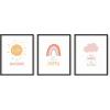 imageHAUS AND HUES Nursery Posters and Rainbow Wall Decor  Set of 3 Rainbow Wall Art for Kids Wall Art for Nursery Girl Kids Poster Hello Sunshine Classroom Decorations Beige Frame 11x14Unframed