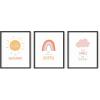 imageHAUS AND HUES Nursery Posters and Rainbow Wall Decor  Set of 3 Rainbow Wall Art for Kids Wall Art for Nursery Girl Kids Poster Hello Sunshine Classroom Decorations Beige Frame 11x14Black Framed