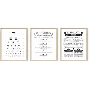 imageBathroom Eye Exam Rules Reviews Set of 3 Framed Black  24x36Funny Bathroom Set