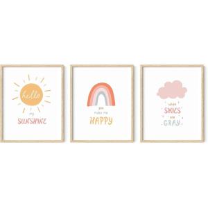 imageHAUS AND HUES Nursery Posters and Rainbow Wall Decor  Set of 3 Rainbow Wall Art for Kids Wall Art for Nursery Girl Kids Poster Hello Sunshine Classroom Decorations Beige Frame 11x14Beige Framed