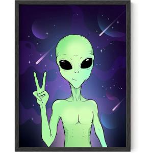 imageHAUS AND HUES Trippy Alien Poster  Extraterrestrial Wall Decor Psychedelic Art Print Trippy Alien Poster Unframed 24x36Alien Portrait