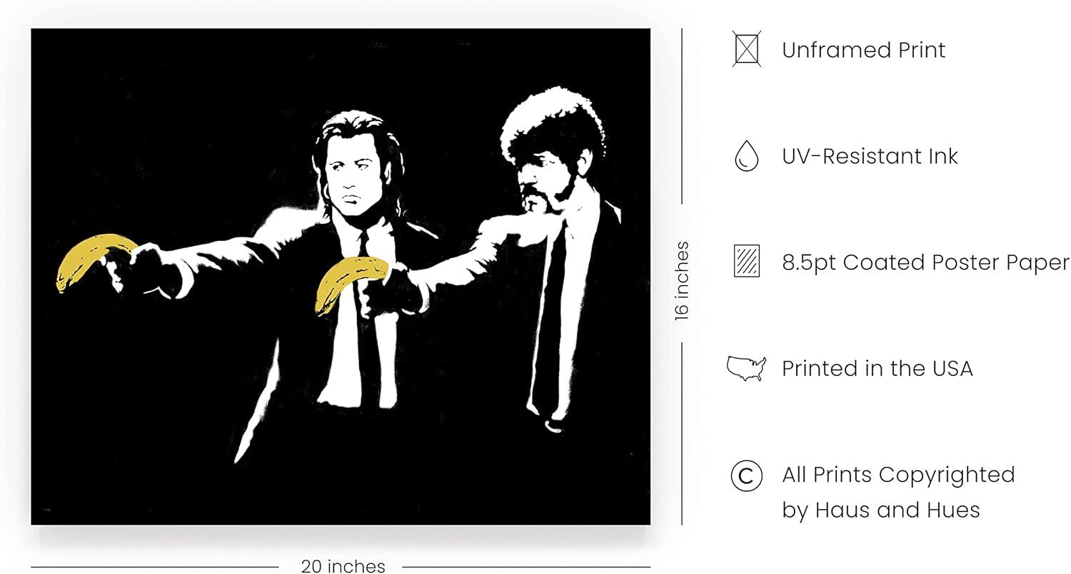 imageHAUS AND HUES Colorful Rain Graffiti Banksy Print  Street Art Wall Poster Ideal for Home and College Dorm Decor Beige Frame 24x36Banksy Pulp Fiction