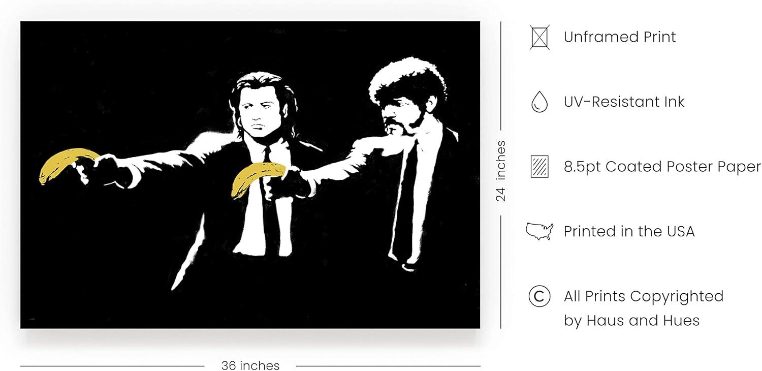 imageHAUS AND HUES Colorful Rain Graffiti Banksy Print  Street Art Wall Poster Ideal for Home and College Dorm Decor Beige Frame 24x36Banksy Pulp Fiction