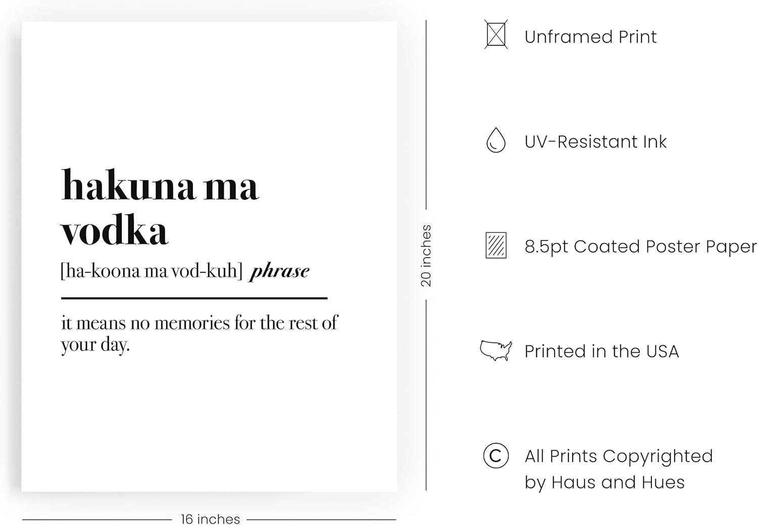 imageHAUS AND HUES Home Office Wall Decor  Funny Wall Art for Office Cubicle Wall Decor Funny Office Decorations for Work Funny Cubicle Decor Wall Sayings for Office Meeting Unframed 24x36Hakuna Ma Vodka