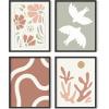 imageHAUS AND HUES Mountain Wall Art  Set of 4 MidCentury Modern Landscape Decor Nature ampamp Modern Art Wall Art  Black Framed 8x10Coral and Green