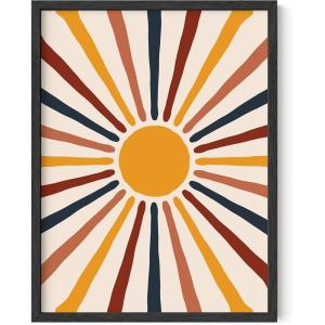 imageHAUS AND HUES Boho Framed Wall Art  Southwestern Geometric Sun Print Mid Century Modern Decor Black Frame 12x16Sun Rays