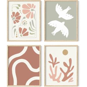 imageHAUS AND HUES Mountain Wall Art  Set of 4 MidCentury Modern Landscape Decor Nature ampamp Modern Art Wall Art  Black Framed 8x10Coral and Green