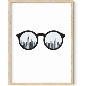 imageHAUS AND HUES New York City Silhouette Wall Art  Black and White NYC Poster New York City Skyline Print NYC Art Print Aesthetic Skyline Silhouette Glasses Beige Frame 12x16