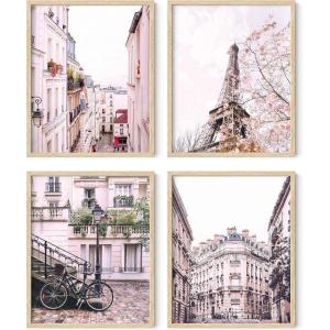 imageHAUS AND HUES Pink Paris Wall Decor  Set of 4 Paris Wall Art Prints Chic Paris Bedroom Decor for Girls Aesthetic Paris Posters for Bathroom or Wall Black Frame 11x14Unframed