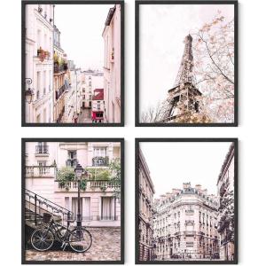 imageHAUS AND HUES Pink Paris Wall Decor  Set of 4 Paris Wall Art Prints Chic Paris Bedroom Decor for Girls Aesthetic Paris Posters for Bathroom or Wall Black Frame 11x14Black Framed