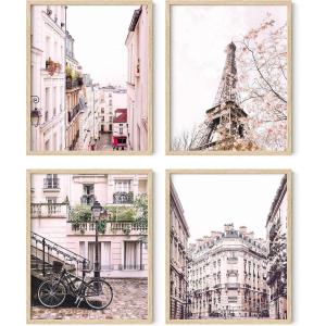 imageHAUS AND HUES Pink Paris Wall Decor  Set of 4 Paris Wall Art Prints Chic Paris Bedroom Decor for Girls Aesthetic Paris Posters for Bathroom or Wall Black Frame 11x14Beige Framed