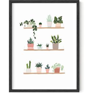 imageHAUS AND HUES Succulent Wall Art Boho Botanical Print Cactus Wall Art ampamp Botanical Poster Green Leaf Art Plant Picture Wall Art Green Succulent Picture Greenhouse Beige Frame 24x36Pots on Shelves