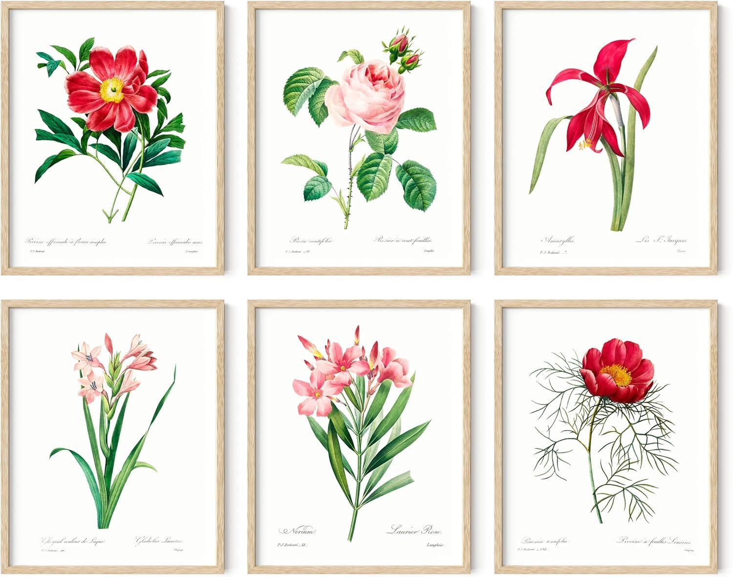 imageHAUS ampamp HUES Asian Art Prints Japanese Wall Decor  Set of 6 Art Posters and Paintings Hokusai Waves Picture 16x20 Framed BlackVintage Flowers Set