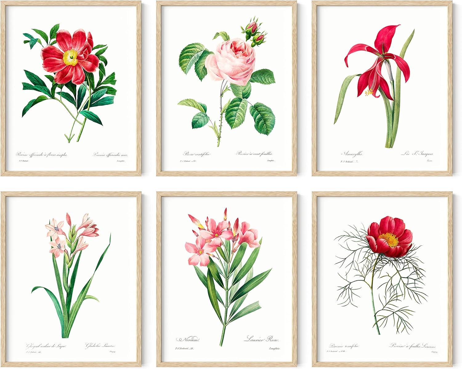 imageHAUS ampamp HUES Asian Art Prints Japanese Wall Decor  Set of 6 Art Posters and Paintings Hokusai Waves Picture 16x20 Framed BlackVintage Flowers Set