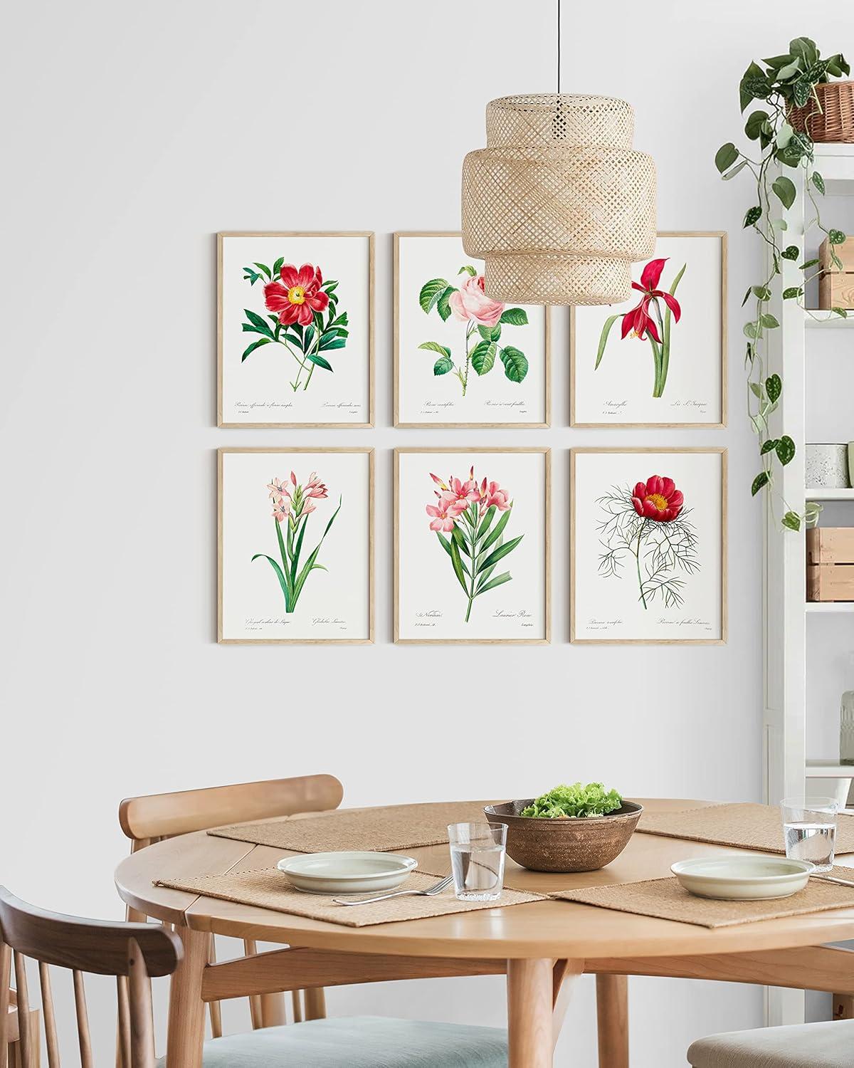 imageHAUS ampamp HUES Asian Art Prints Japanese Wall Decor  Set of 6 Art Posters and Paintings Hokusai Waves Picture 16x20 Framed BlackVintage Flowers Set