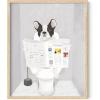 imageHAUS AND HUES Funny Dog Wall Art  French Bulldog in Bathroom Animal Posters Black Frame 12x16Beige Framed