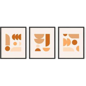 imageBlack and White Foggy Mountains Set of 3  Framed Black  24x36Multicolored Circles