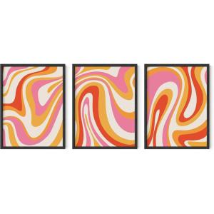 imageHAUS AND HUES Danish Pastel Wall Decor  Set of 3 Matisse Wall Art Danish Pastel Aesthetic Posters for Bedroom Abstract Art Wall Decor for Dorm Living Room Beige Frame 24x36Wavy