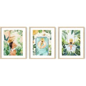 imageHAUS AND HUES Danish Pastel Wall Decor  Set of 3 MatisseInspired Prints Aesthetic Pastel Room Decor Black Frame 12x16Tropical Bohemian Watercolor