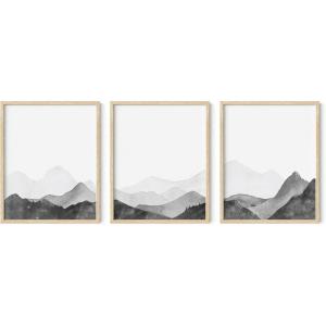 imageHAUS AND HUES Forest Wall Art  Set of 3 Mountain Art Wall Decor Landscape Posters for Living Room Nature Wall Art 16quotx20quot Framed BeigeBlack  White