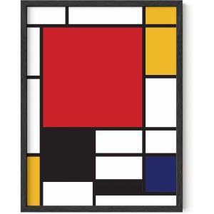 imageHAUS AND HUES Geometric Wall Art  Piet Mondrian Modern Print Red and Yellow Painting Abstract Yellow and Blue Poster for Dorm Living Room and Kitchen Walls Black Frame 16x20Piet Mondrian