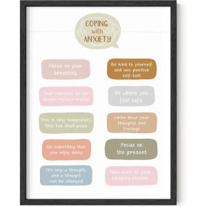 imageHAUS AND HUES Mental Health Poster  Mental Health Wall Art Psychology Posters for Therapist Office Mindfulness Posters Recovery Poster School Psychologist Gifts Unframed 16x20Coping with Anxiety