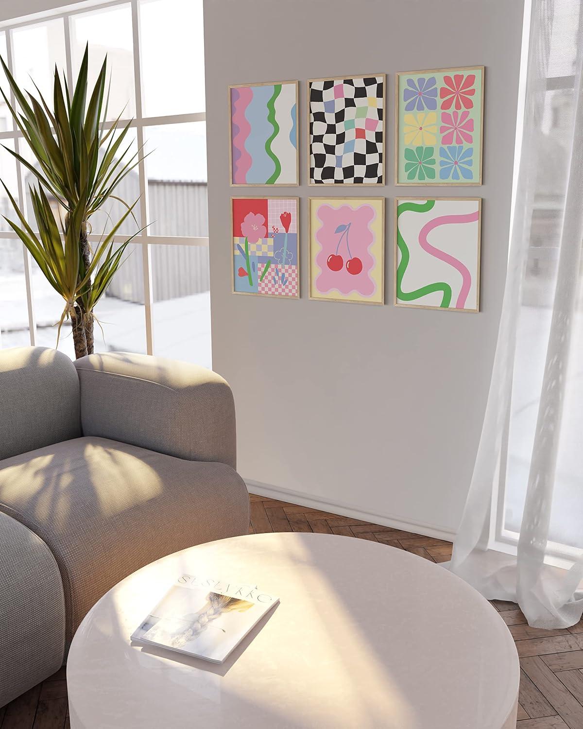 imageHAUS AND HUES Colorful Travel Wall Art  Set of 6 Framed Prints Trendy Preppy Room Decor Aesthetic Travel Posters Around the World Wall Decor Beige Frame 16x20Danish Pastel