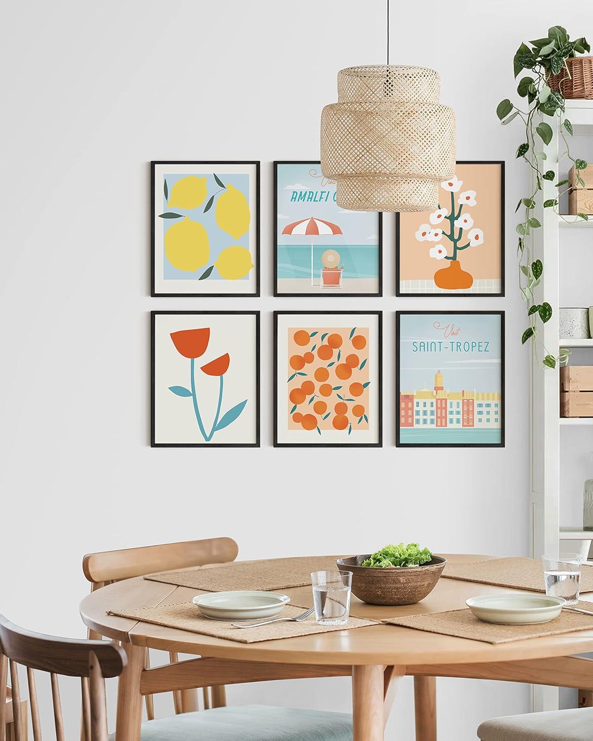 imageHAUS AND HUES Colorful Travel Wall Art  Set of 6 Framed Prints Trendy Preppy Room Decor Aesthetic Travel Posters Around the World Wall Decor Beige Frame 16x20Travel Gallery