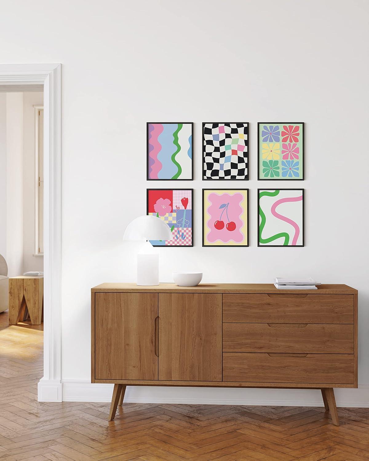 imageHAUS AND HUES Preppy Pictures for Wall  Set of 6 Colorful Wall Art Preppy Collage Prints Pink Bedroom Decor Bright Pink Aesthetic Cute Girls Posters College Wall Art Black Frame 11x14Danish Pastel