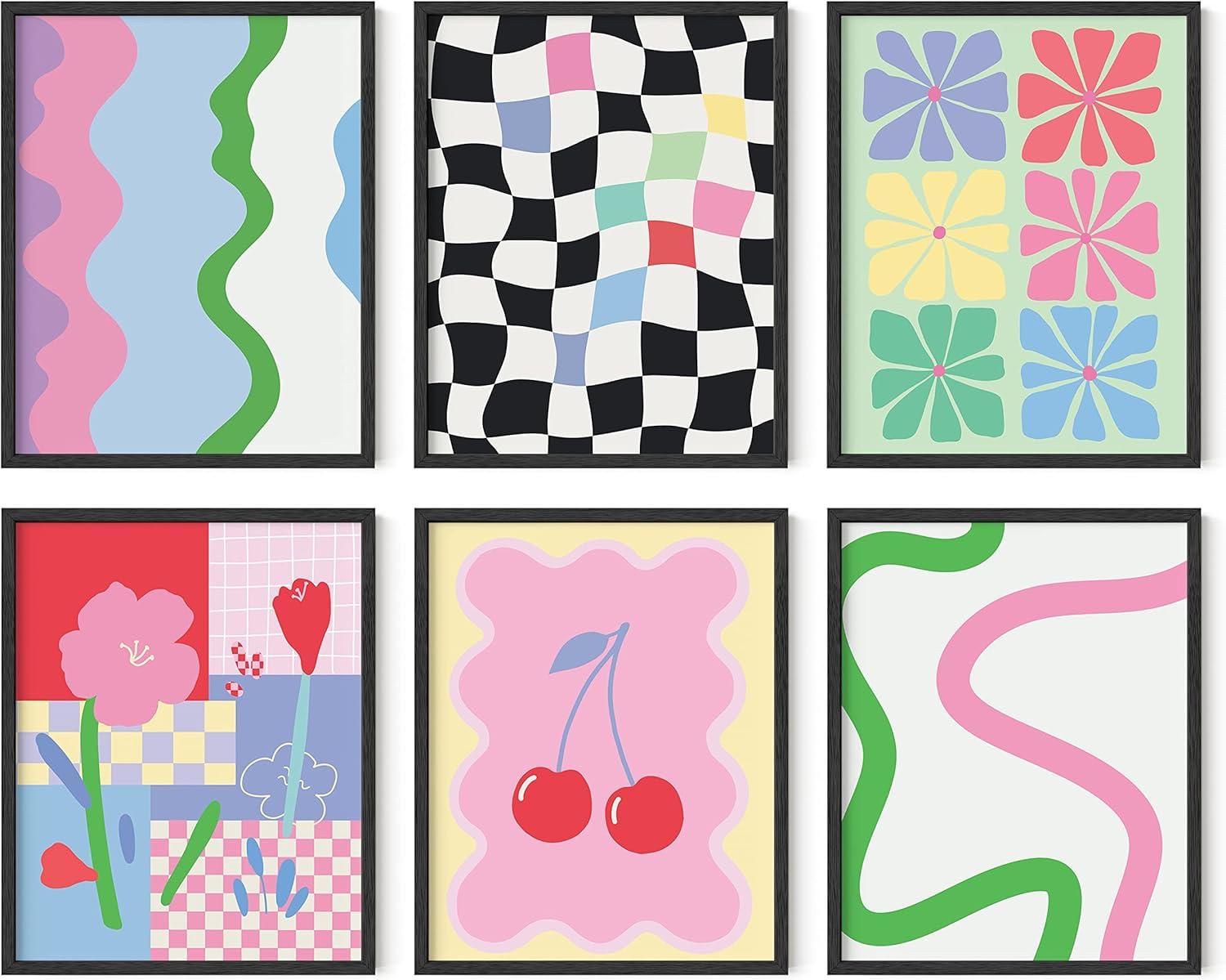 imageHAUS AND HUES Preppy Pictures for Wall  Set of 6 Colorful Wall Art Preppy Collage Prints Pink Bedroom Decor Bright Pink Aesthetic Cute Girls Posters College Wall Art Black Frame 11x14Danish Pastel