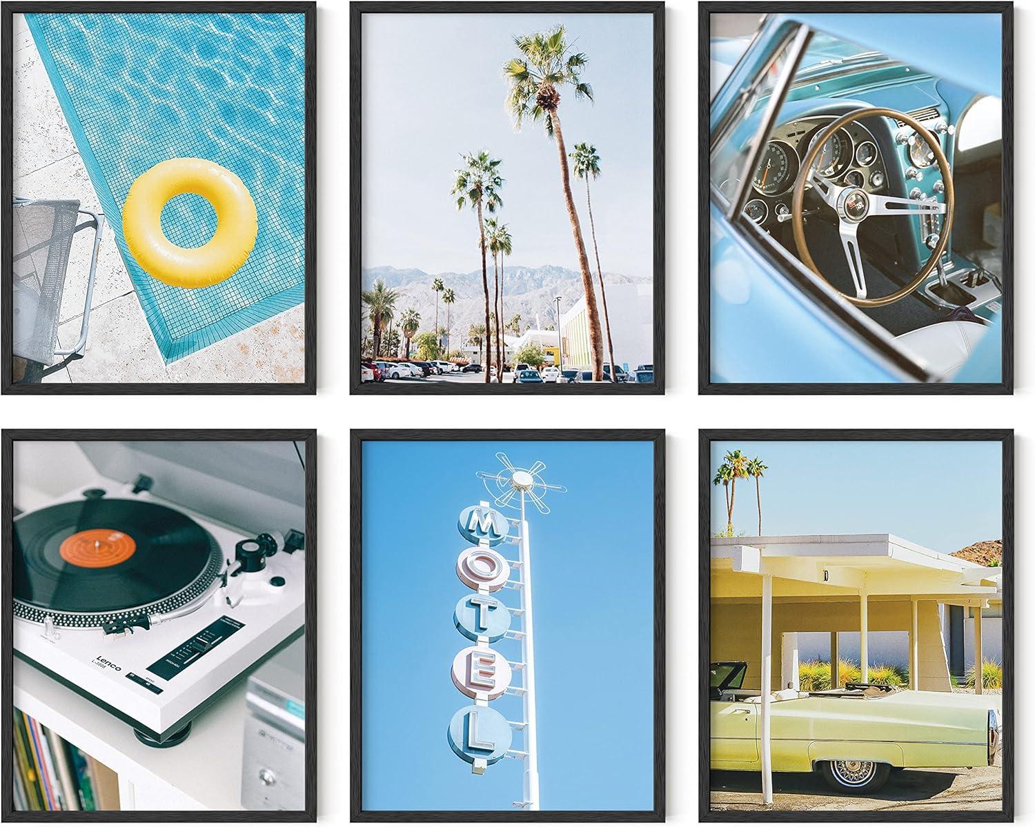 imageHAUS AND HUES Preppy Pictures for Wall  Set of 6 Colorful Wall Art Preppy Collage Prints Pink Bedroom Decor Bright Pink Aesthetic Cute Girls Posters College Wall Art Black Frame 11x14Palm Springs