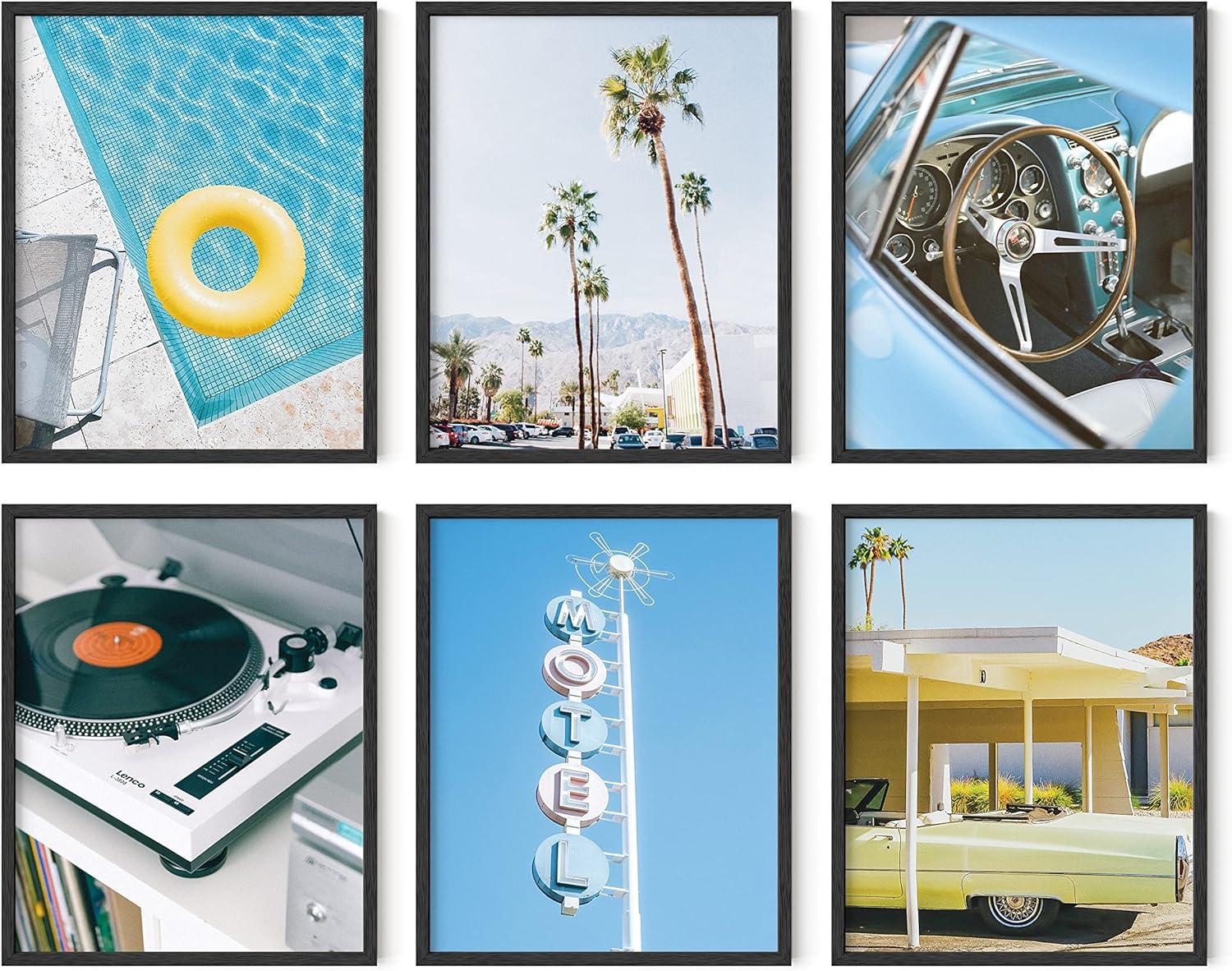 imageHAUS AND HUES Preppy Pictures for Wall  Set of 6 Colorful Wall Art Preppy Collage Prints Pink Bedroom Decor Bright Pink Aesthetic Cute Girls Posters College Wall Art Black Frame 11x14Palm Springs