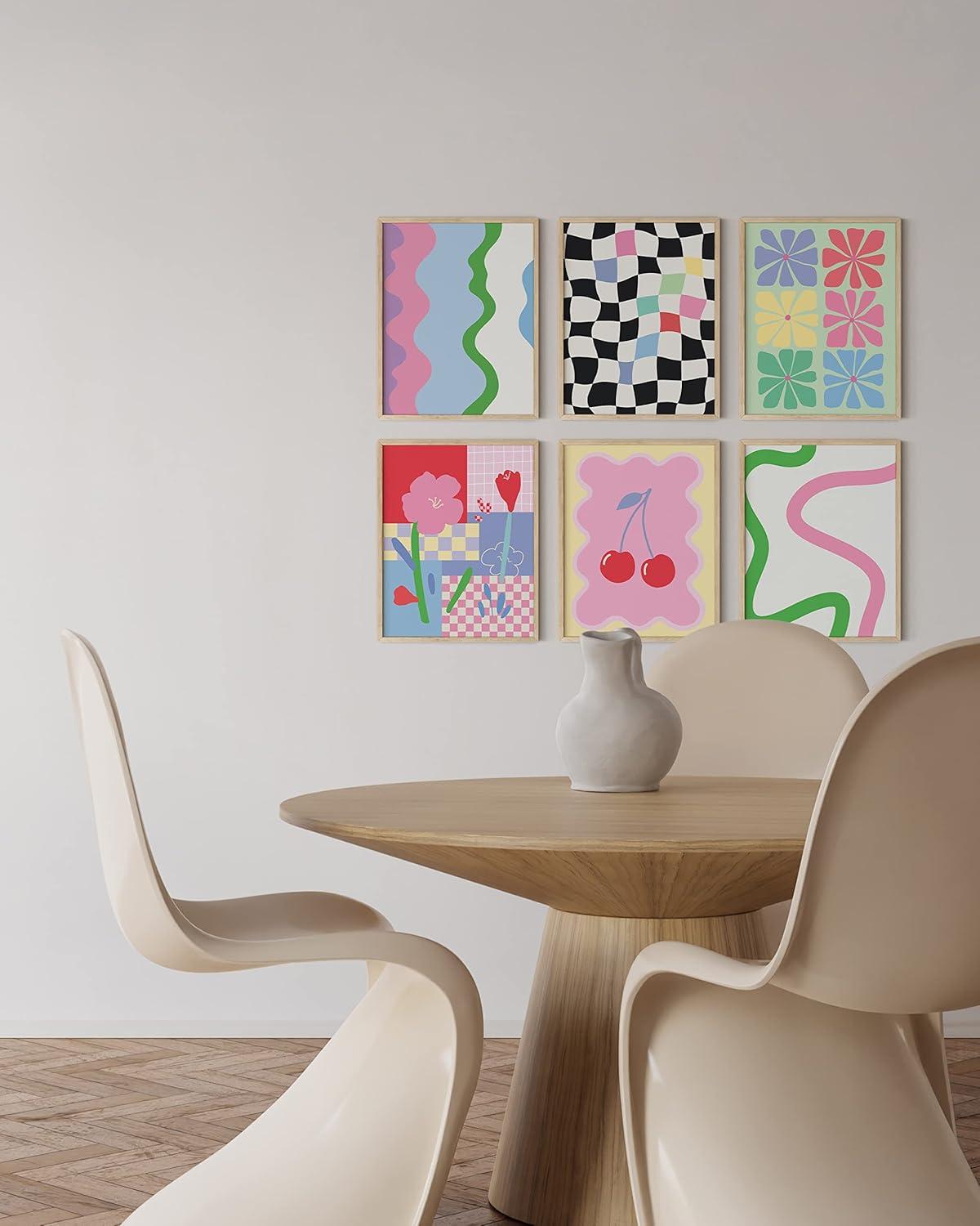 imageHAUS AND HUES Preppy Pictures for Wall  Set of 6 Colorful Wall Art Preppy Collage Prints Pink Bedroom Decor Bright Pink Aesthetic Cute Girls Posters College Wall Art Black Frame 11x14Danish Pastel