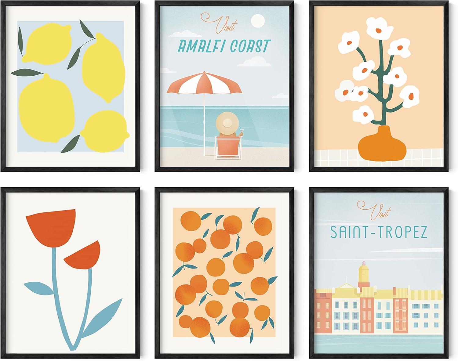imageHAUS AND HUES Preppy Pictures for Wall  Set of 6 Colorful Wall Art Preppy Collage Prints Pink Bedroom Decor Bright Pink Aesthetic Cute Girls Posters College Wall Art Black Frame 11x14Travel Gallery