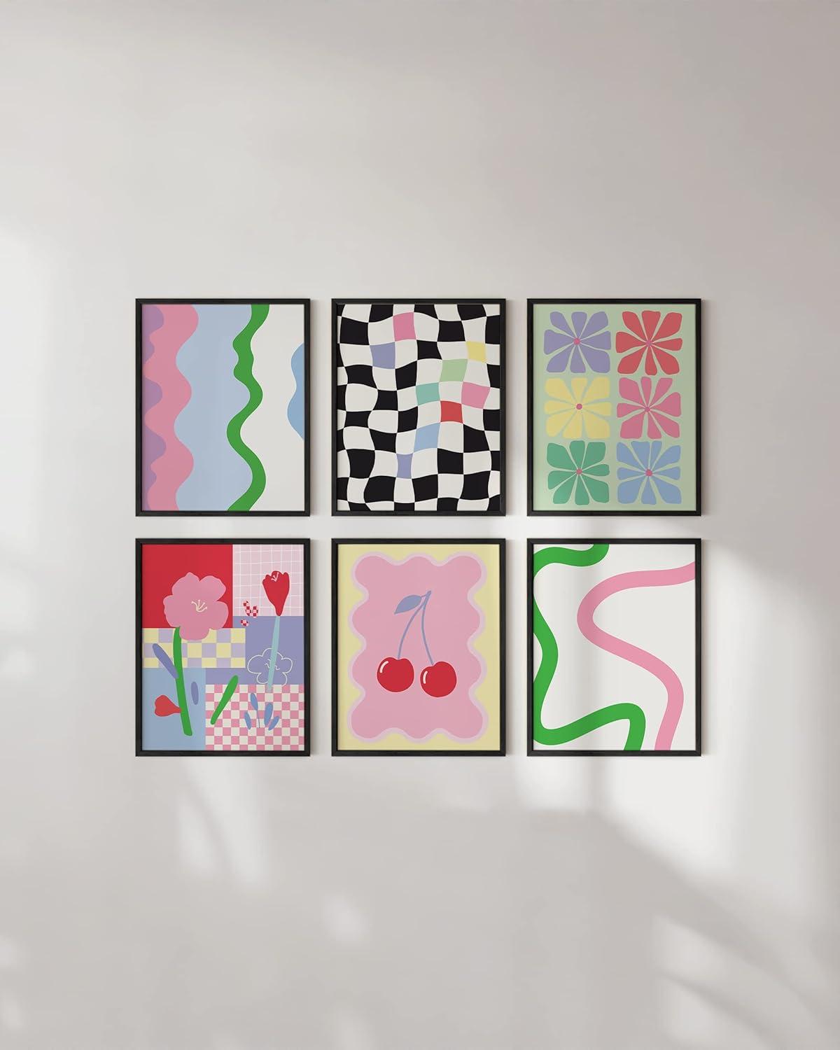 imageHAUS AND HUES Preppy Pictures for Wall  Set of 6 Colorful Wall Art Preppy Collage Prints Pink Bedroom Decor Bright Pink Aesthetic Cute Girls Posters College Wall Art Black Frame 11x14Danish Pastel