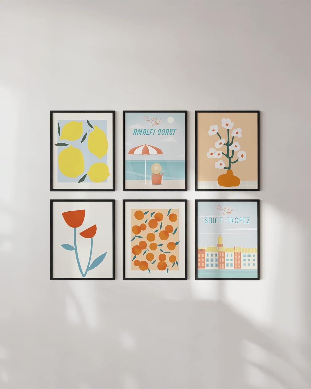 imageHAUS AND HUES Preppy Pictures for Wall  Set of 6 Colorful Wall Art Preppy Collage Prints Pink Bedroom Decor Bright Pink Aesthetic Cute Girls Posters College Wall Art Black Frame 11x14Travel Gallery