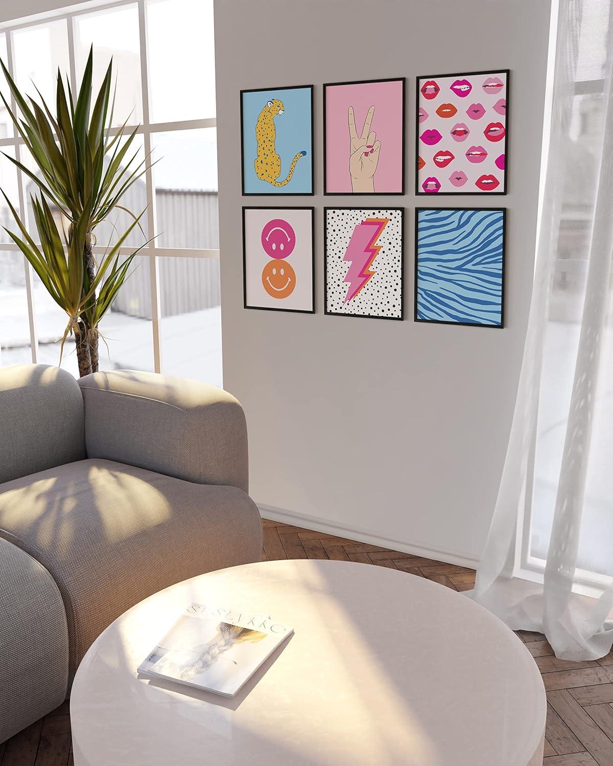 imageHAUS AND HUES Preppy Pictures for Wall  Set of 6 Colorful Wall Art Preppy Collage Prints Pink Bedroom Decor Bright Pink Aesthetic Cute Girls Posters College Wall Art Black Frame 11x14Preppy Gallery