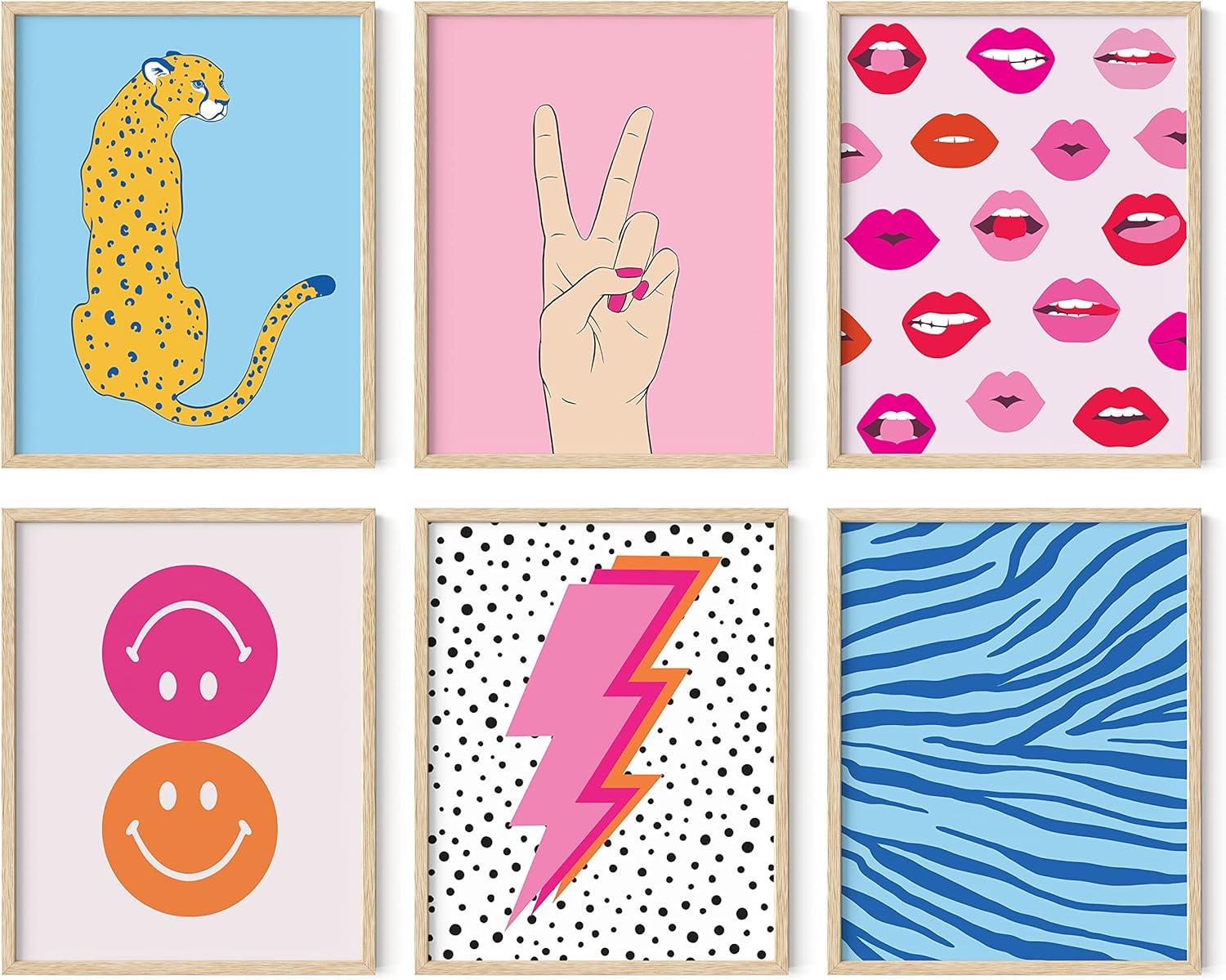 imageHAUS AND HUES Preppy Pictures for Wall  Set of 6 Colorful Wall Art Preppy Collage Prints Pink Bedroom Decor Bright Pink Aesthetic Cute Girls Posters College Wall Art Black Frame 11x14Preppy Gallery