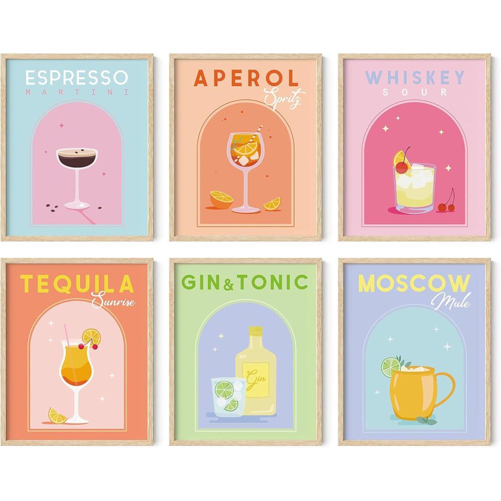 imageHAUS AND HUES Colorful Travel Wall Art  Set of 6 Framed Prints Trendy Preppy Room Decor Aesthetic Travel Posters Around the World Wall Decor Beige Frame 16x20Party